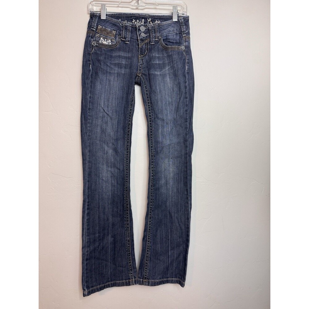 Industrial Cotton Womens Juniors Blue DarkWash Low Rise Jeans Straight Leg 28x30